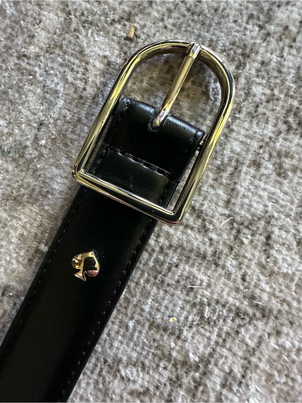 kate spade Black Leather Belt with Gold Spade Stud and Silver Buckle